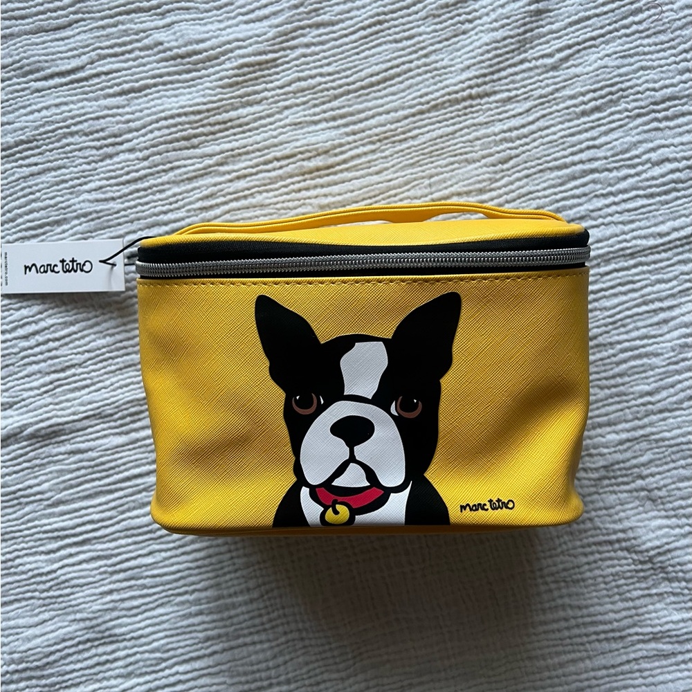 NWT Marc Tetro Yellow French Bulldog Makeup Bag